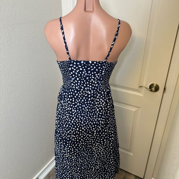 Roxy Elegant Navy and White Polka Dot Midi Dress Sz M - Picture 3 of 4